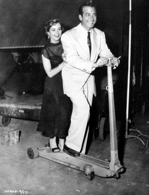 Mary Murphy and John Payne having fun on the set of Hells Island
