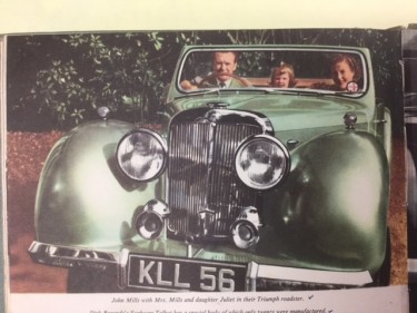 John Mills with his wife and daughter Juliet in his car