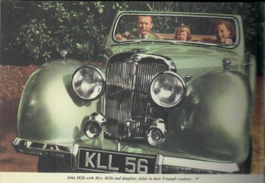 John Mills, Family and Triumph Roadster