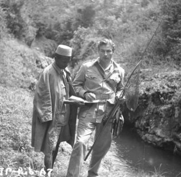 Lex Barker fishing in Africa whilst filming Tarzans Peril 1951